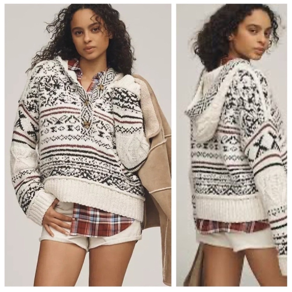 Anthropologie Pilcro Patterned Hoodie Sweater